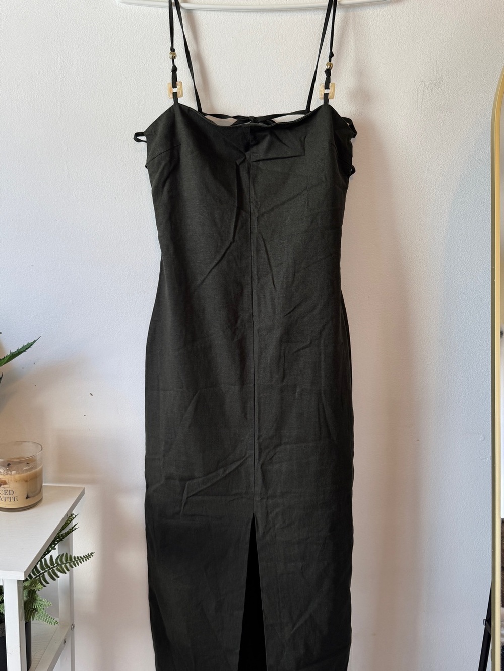 Zara Dark Green Fitted Linen Midi Dress